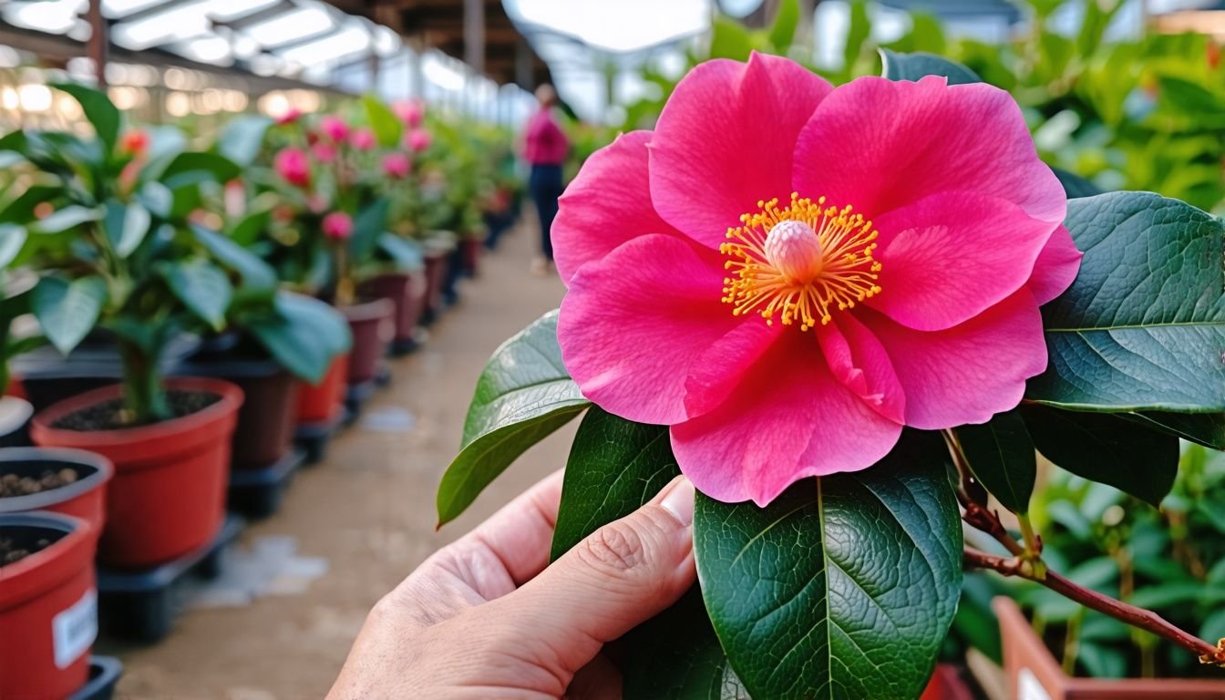 Person browsing Camellia plants at local nursery in 2022.