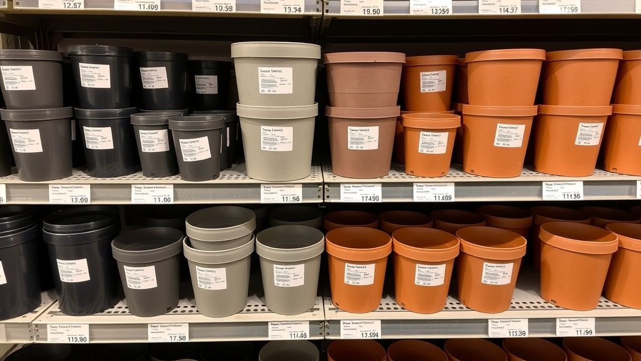 A display of tube stock pots in a gardening store for plant propagation.