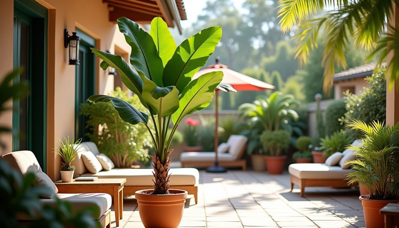 AIVORIUY Artificial Areca Palm Plant brightens a patio with outdoor furniture.