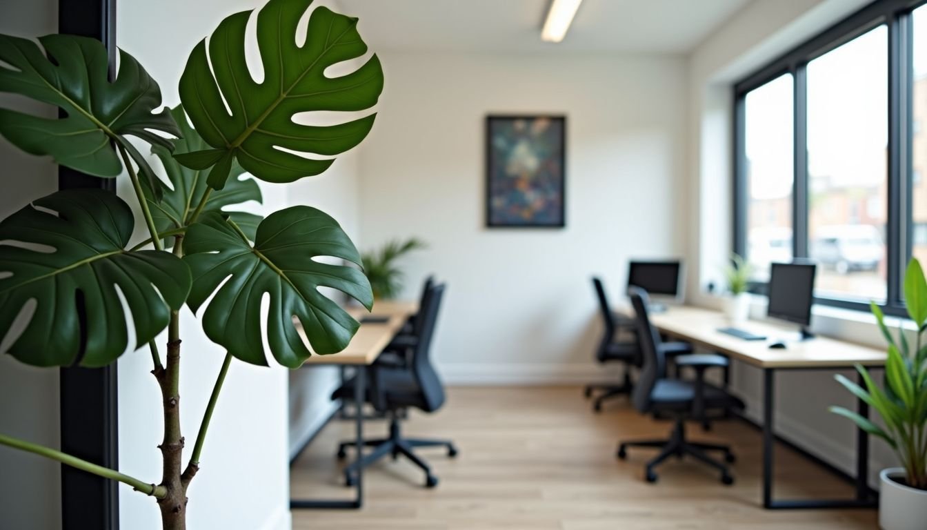 A modern Australian office with a Fiddle Leaf Fig Tree.