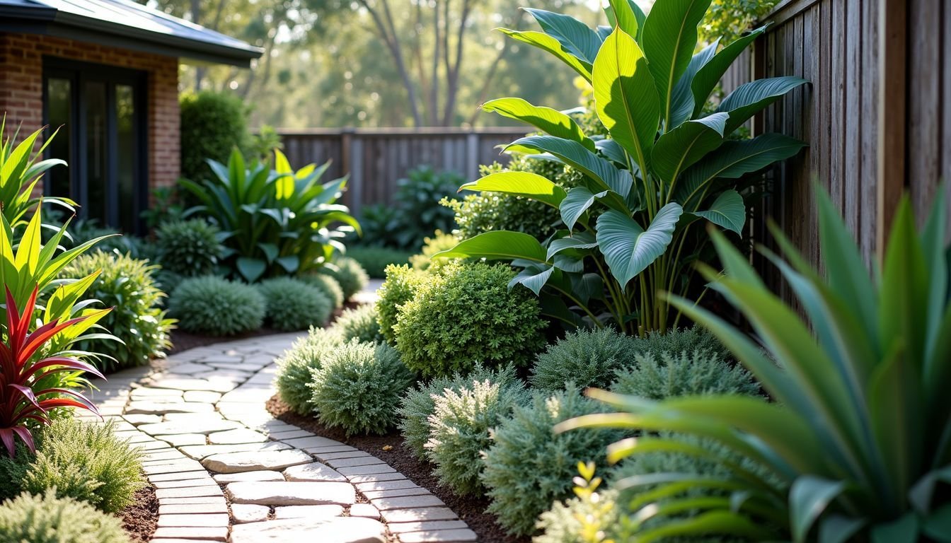 A backyard oasis filled with durable faux plants for Australian gardens.