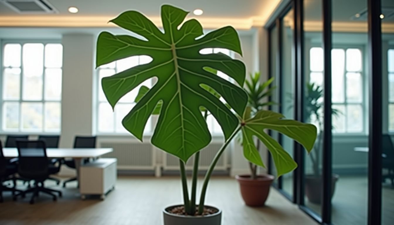 A 2-meter tall Fiddle Leaf Tree adds vibrancy to an office.