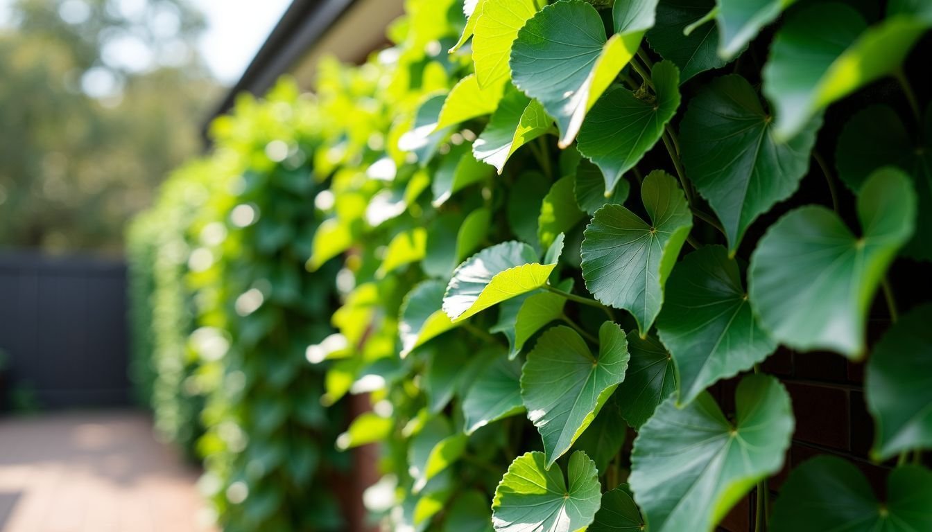 A vibrant outdoor garden with artificial green vines in Australia.