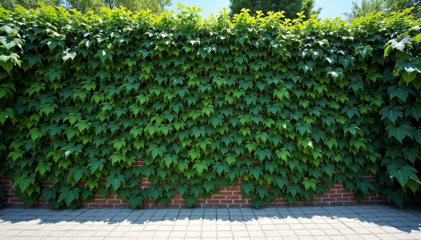 The outdoor wall is covered with artificial vines, creating a lush look.