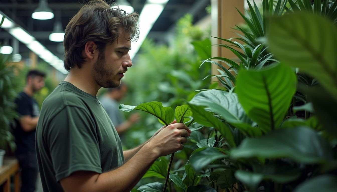 A person browsing faux plants in a Perth indoor store.