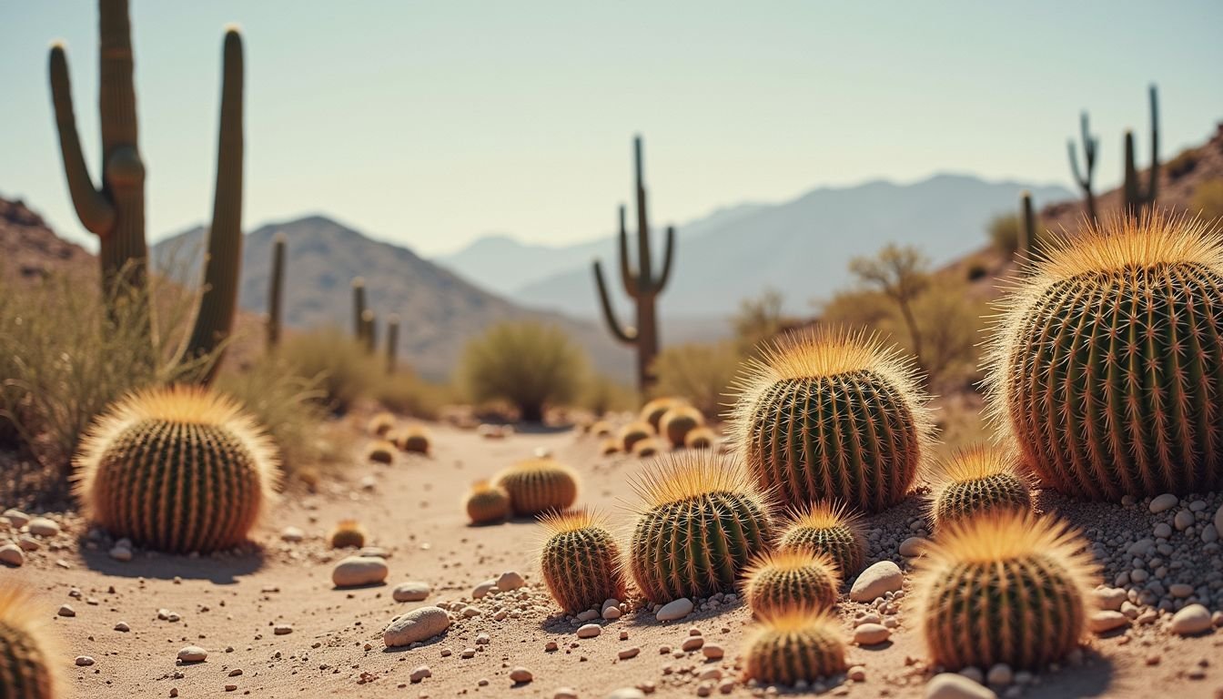 A desert landscape in Nevada with various types of cacti.