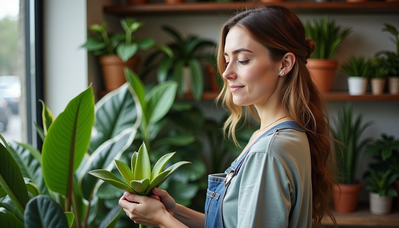 A woman browsing rare plants at a local Australian florist shop.