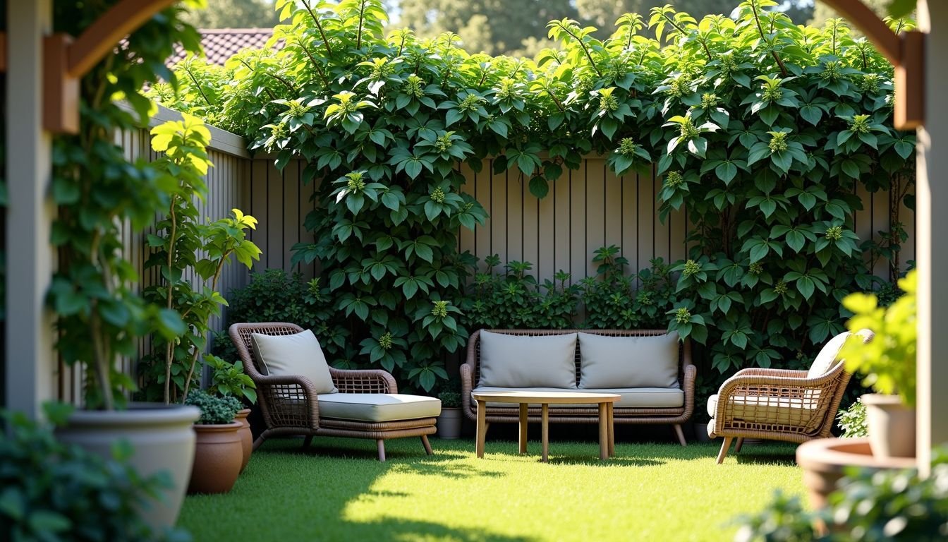 A backyard garden with realistic plastic vines in an Australian setting.