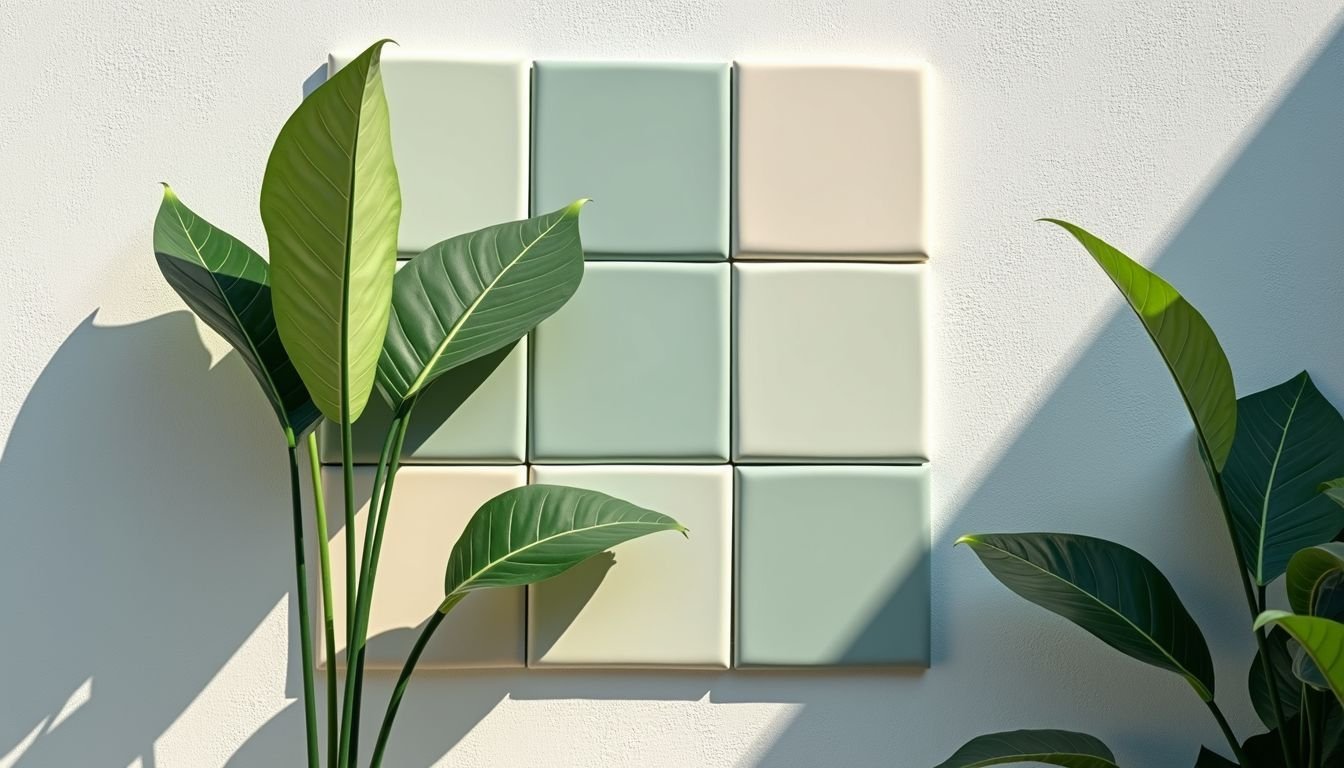 This image shows fake plant tiles being attached to a outdoor wall.