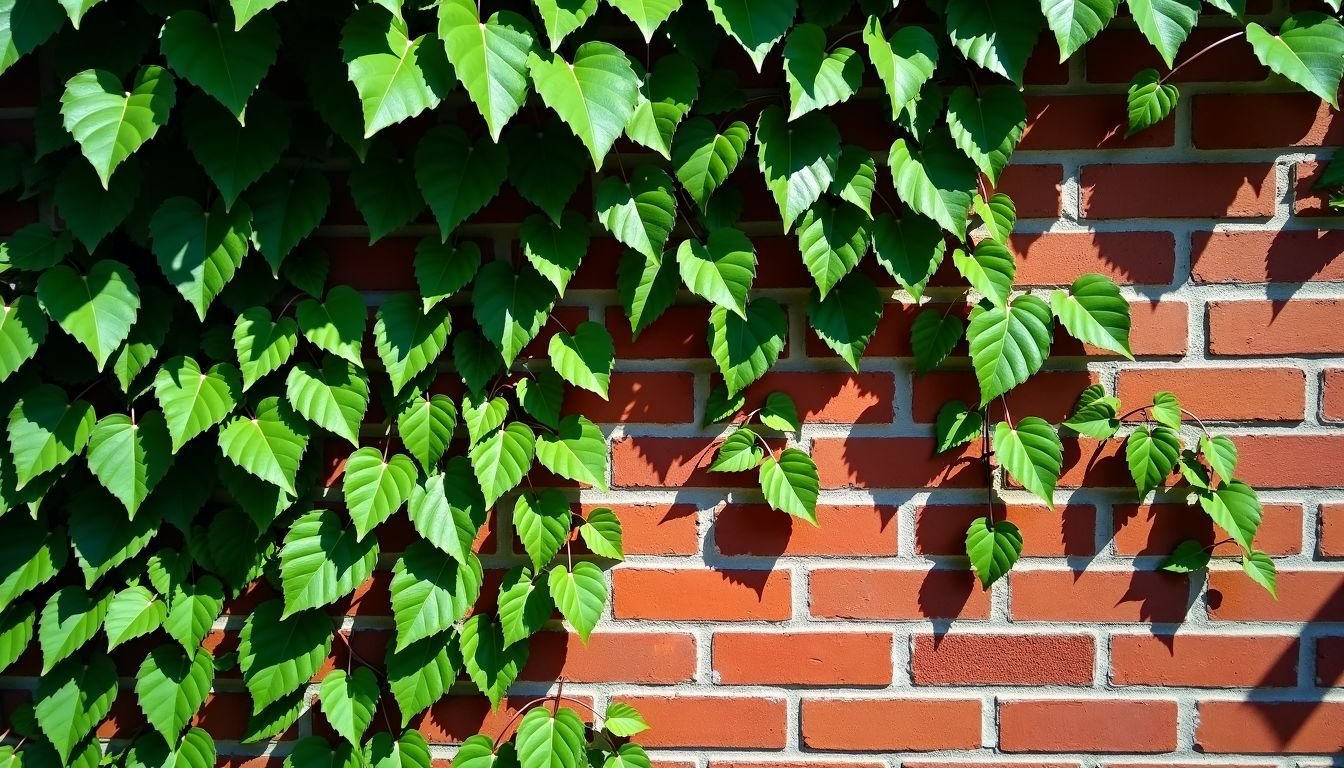 An overgrown brick wall covered with vibrant green ivy in Australia.