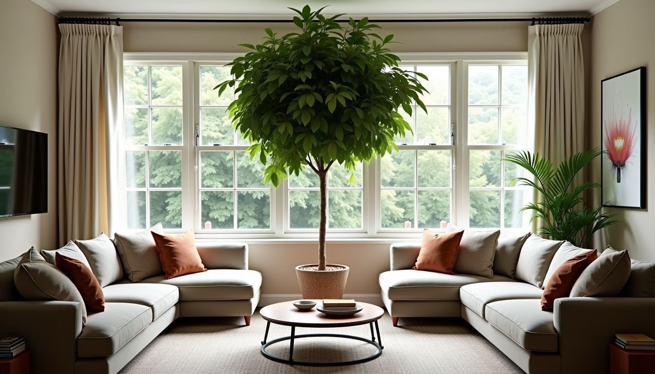 A realistic artificial tree from Flowerama Sydney brings nature to a cozy living room.