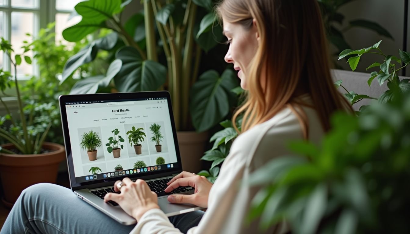 A person casually browsing an online store for artificial vines.