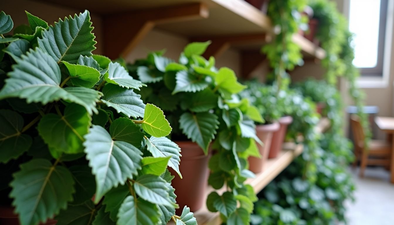 A variety of artificial vines on display in a store.