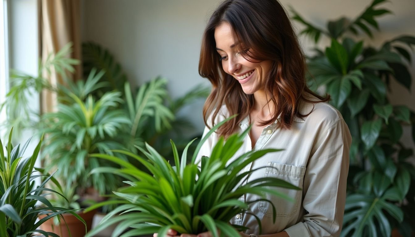 A woman in her 30s is choosing faux plants for her home.