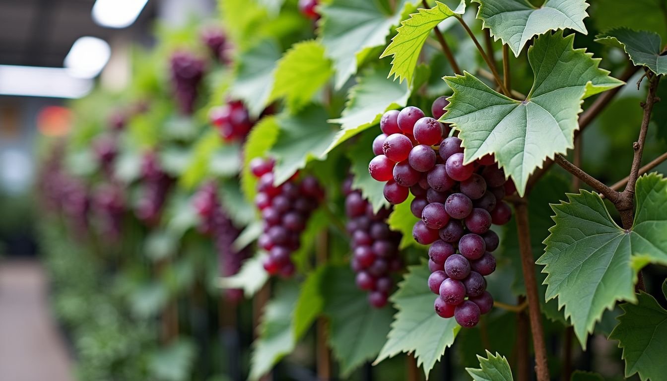 Various artificial grape vines for purchase in a botanical store.