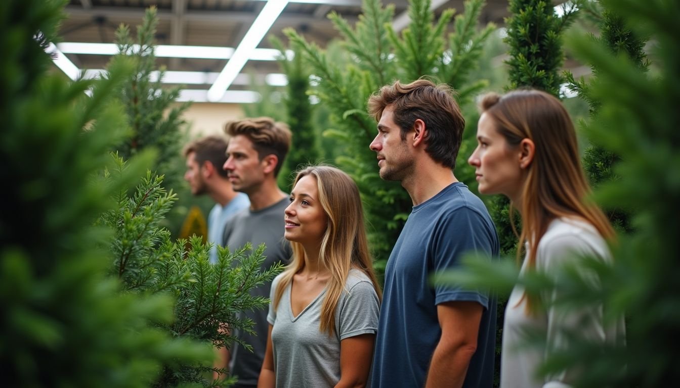 A group of Australians browsing artificial plants in a store.